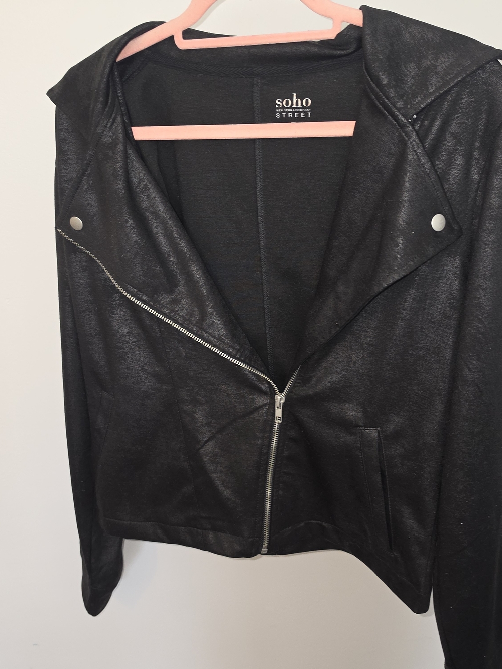 New York & Company Black Faux Leather Moto Jacket